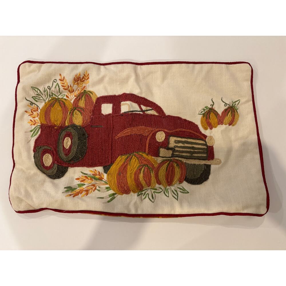 Pillow Cover Pier 1  Autumn Pumpkin Car Harvest Fall 20x12 - Picture 2 of 6